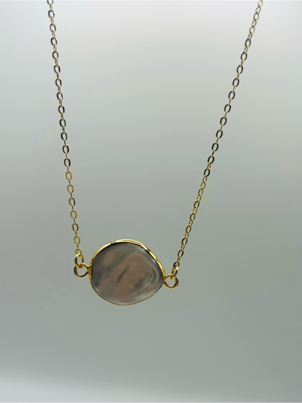 Gold bezel coin Freshwater Pearl Station Necklace - Elegant